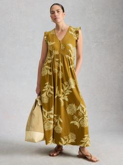 White Stuff Lorna Jersey Maxi Dress containing TENCEL™ Modal, Dark Yellow/Multi, Dark Yellow/Multi