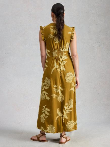 White Stuff Lorna Jersey Maxi Dress containing TENCEL™ Modal, Dark Yellow/Multi - view 2, Dark Yellow/Multi
