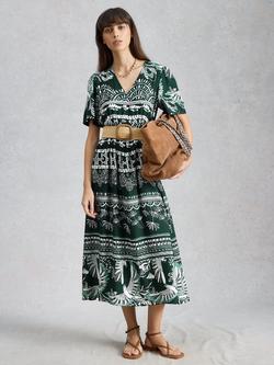 White Stuff Lucy Midi Dress, Green/Multi, Green/Multi