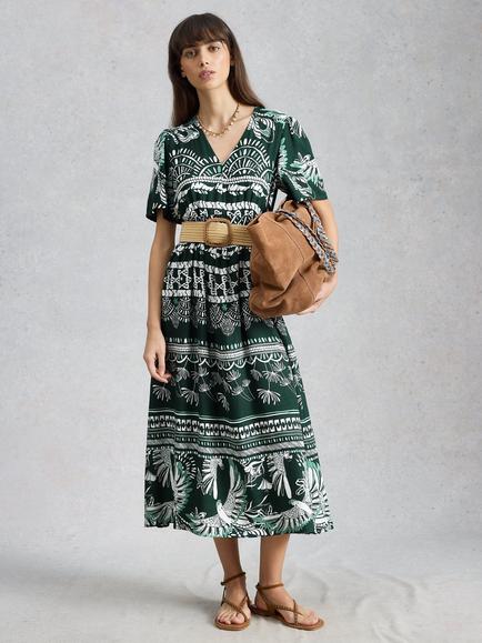 White Stuff Lucy Midi Dress, Green/Multi, Green/Multi