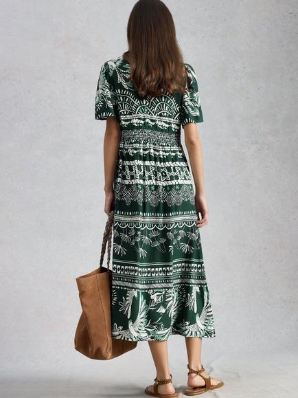 White Stuff Lucy Midi Dress, Green/Multi - view 2, Green/Multi