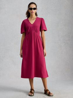 White Stuff Lucy Cotton V-Neck Midi Dress, Pink
