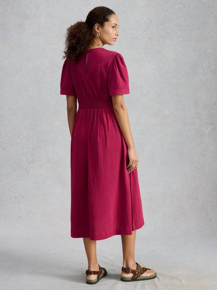 White Stuff Lucy Cotton V-Neck Midi Dress - view 2, Pink