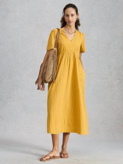 White Stuff Lucy Cotton V-Neck Midi Dress, Yellow