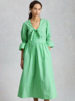 White Stuff Maisie Dress Maisie Cotton Stripe V-Neck Dress, Green, Green