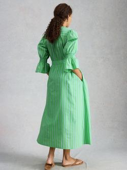White Stuff Maisie Dress Maisie Cotton Stripe V-Neck Dress, Green - view 2, Green