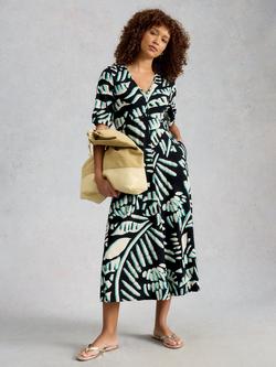 White Stuff Megan Abstract V-Neck Midi Dress, Black/Multi, Black/Multi