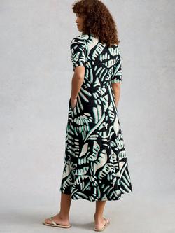 White Stuff Megan Abstract V-Neck Midi Dress, Black/Multi - view 2, Black/Multi