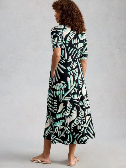 White Stuff Megan Abstract V-Neck Midi Dress, Black/Multi - view 2, Black/Multi