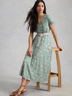 White Stuff Megan Abstract Print Sleeve Midi Dress containing TENCEL™ Modal, Blue/Multi, Blue/Multi