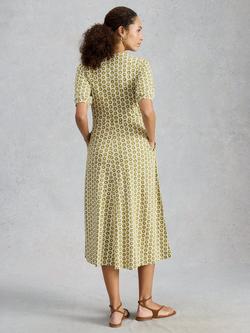 White Stuff Megan Geometric Floral Print Short Sleeve Midi Dress containing TENCEL™ Modal, Green/Multi - view 2, Green/Multi