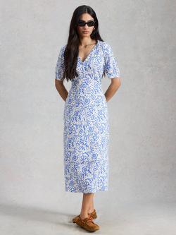 White Stuff Megan Abstract Floral V-Neck Midi Dress, White/Multi, White/Multi