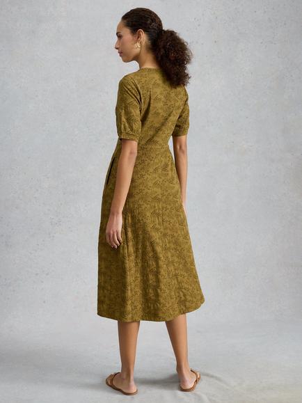 White Stuff Megan Embroidered Floral Cotton Short Sleeve Midi Dress, Khaki - view 2, Khaki