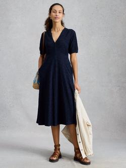 White Stuff Megan Cotton V-Neck Midi Dress, Blue, 