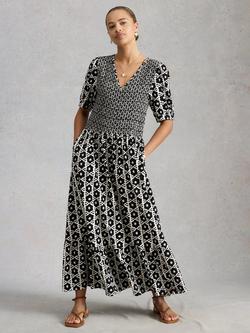 White Stuff Nola Geometric Print Tiered Dress containing TENCEL™ Modal, Black/Multi, Black/Multi