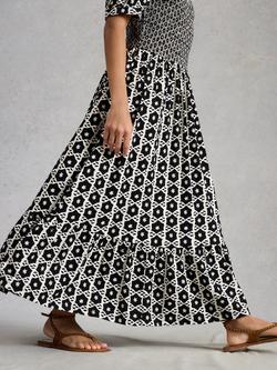 White Stuff Nola Geometric Print Tiered Dress containing TENCEL™ Modal, Black/Multi - view 2, Black/Multi