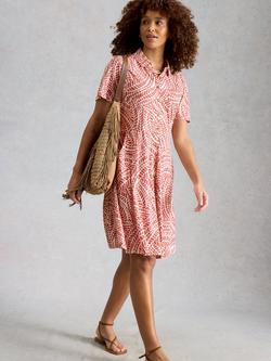 White Stuff Ria Abstract Print Shirt Dress containing TENCEL™ Modal, Pink/Multi, Pink/Multi