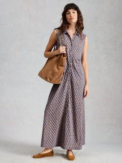 White Stuff Rua Abstract Print Sleeveless Shirt Dress containing TENCEL™ Modal, Blue/Multi, Blue/Multi