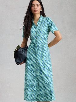 White Stuff Rua Leaf Print Shirt Dress containing TENCEL™ Modal, Green/Multi, Green/Multi