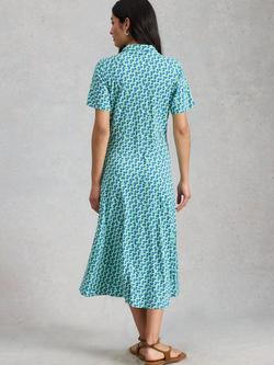 White Stuff Rua Leaf Print Shirt Dress containing TENCEL™ Modal, Green/Multi - view 2, Green/Multi
