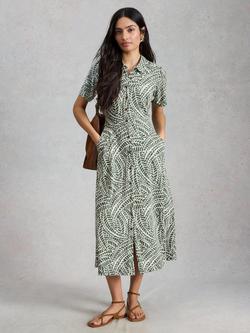 White Stuff Rua Leaf Print Shirt Dress containing TENCEL™ Modal, Green/Multi, Green/Multi