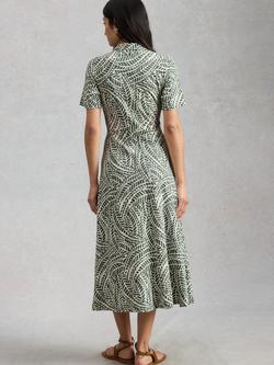 White Stuff Rua Leaf Print Shirt Dress containing TENCEL™ Modal, Green/Multi - view 2, Green/Multi