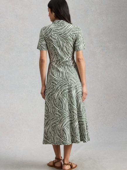 White Stuff Rua Leaf Print Shirt Dress containing TENCEL™ Modal, Green/Multi - view 2, Green/Multi