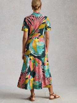 White Stuff Rua Abstract Print Short Sleeve Midi Dress containing TENCEL™ Modal, Multi - view 2, Multi