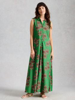 White Stuff Rua Floral Print Sleeveless Shirt Dress containing TENCEL™ Modal, Green/Multi, Green/Multi