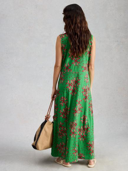 White Stuff Rua Floral Print Sleeveless Shirt Dress containing TENCEL™ Modal, Green/Multi - view 2, Green/Multi
