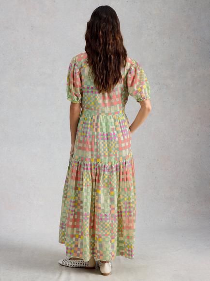 White Stuff Sammie Abstract Check Maxi Dress, Green/Multi - view 2, Green/Multi