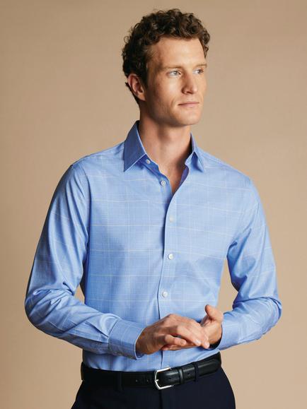 Charles Tyrwhitt Prince of Wales Check Non-Iron Cotton Twill Extra Slim Fit Shirt, Blue/Gold