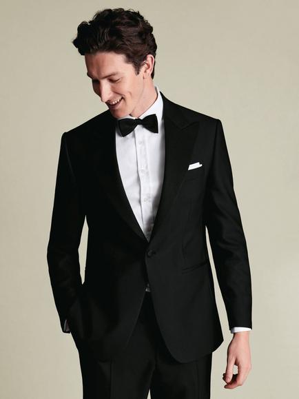 Charles Tyrwhitt Super 120s Wool Classic Fit Peak Lapel Dinner Suit Jacket, Black