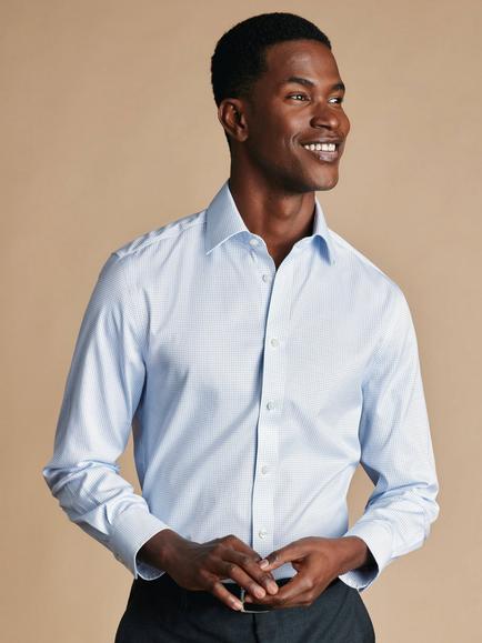 Charles Tyrwhitt Mini Grid Check Non-Iron Cotton Twill Extra Slim Fit Shirt, Sky Blue, Sky Blue