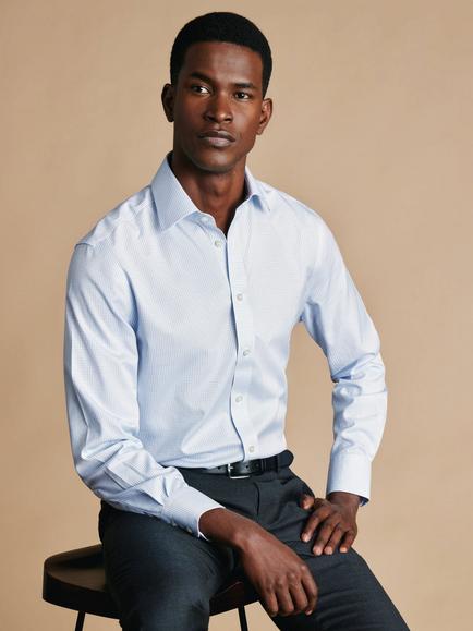 Charles Tyrwhitt Mini Grid Check Non-Iron Cotton Twill Extra Slim Fit Shirt, Sky Blue - view 2, Sky Blue