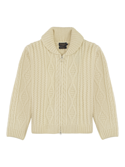 Pendleton Hoop Pure Wool Cable Knit Zip Neck Cardigan, Cream, Cream