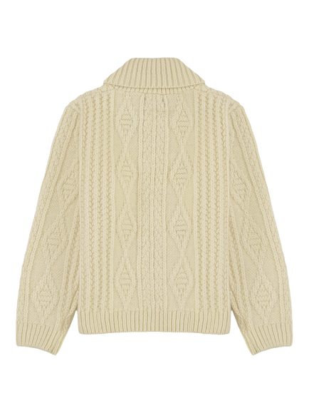 Pendleton Hoop Pure Wool Cable Knit Zip Neck Cardigan, Cream - view 2, Cream