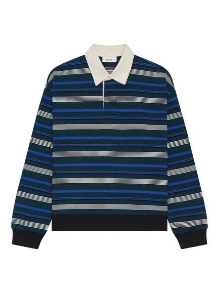 NN.07 David Long Sleeve Fleece Polo Shirt, Navy Stripe, Navy Stripe