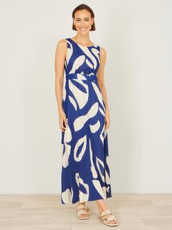 Yumi Sleeveless Abstract Print Tie Back Maxi Dress, Navy, Navy