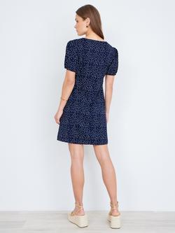 Yumi Spot Print Lace Trim Skater Dress, Navy/White - view 2, Navy/White