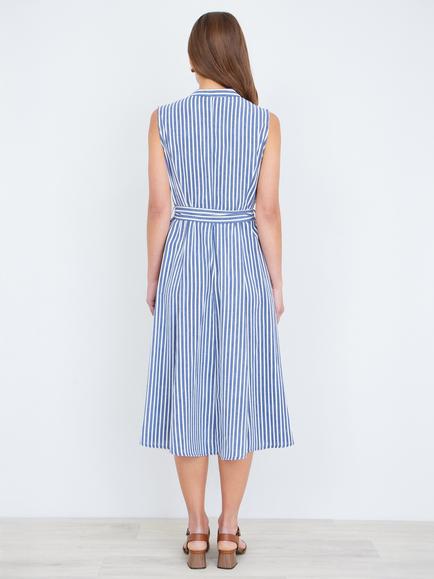 Yumi Stripe Sleeveless Shirt Dress - view 2, Navy