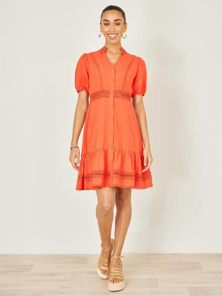 Yumi Cotton Lace Dress, Orange