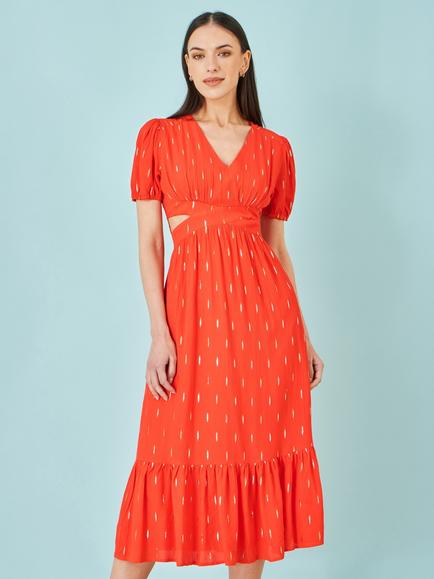 Yumi Dash Cut Out Midi Dress, Orange, Orange