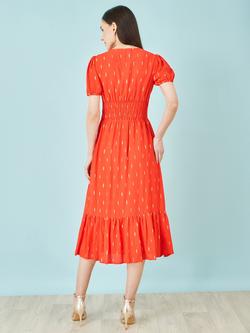 Yumi Dash Cut Out Midi Dress, Orange - view 2, Orange