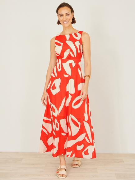 Yumi Abstract Tie Back Maxi Dress, Orange