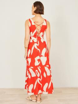 Yumi Abstract Tie Back Maxi Dress, Orange - view 2, Orange
