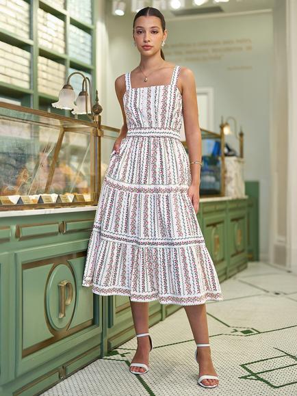 Yumi Botanical Stripe Dress, White, White
