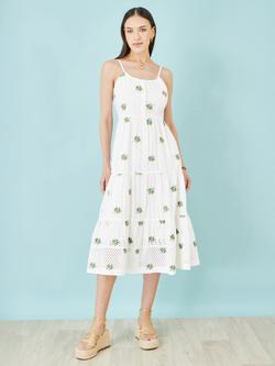 Yumi Embroidered Dress, White, White