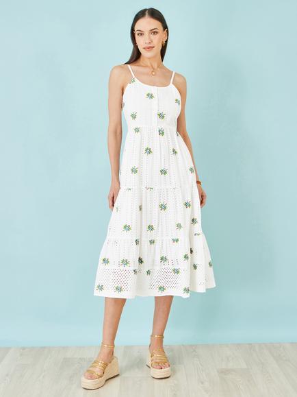 Yumi Embroidered Dress, White - view 2, White