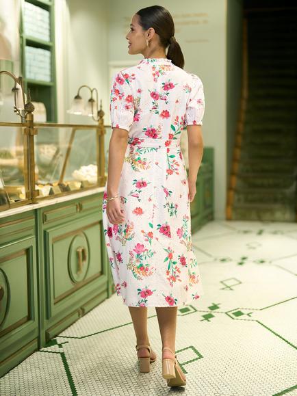Yumi Floral Print Cotton Broderie Anglaise Midi Shirt Dress, White - view 2, White